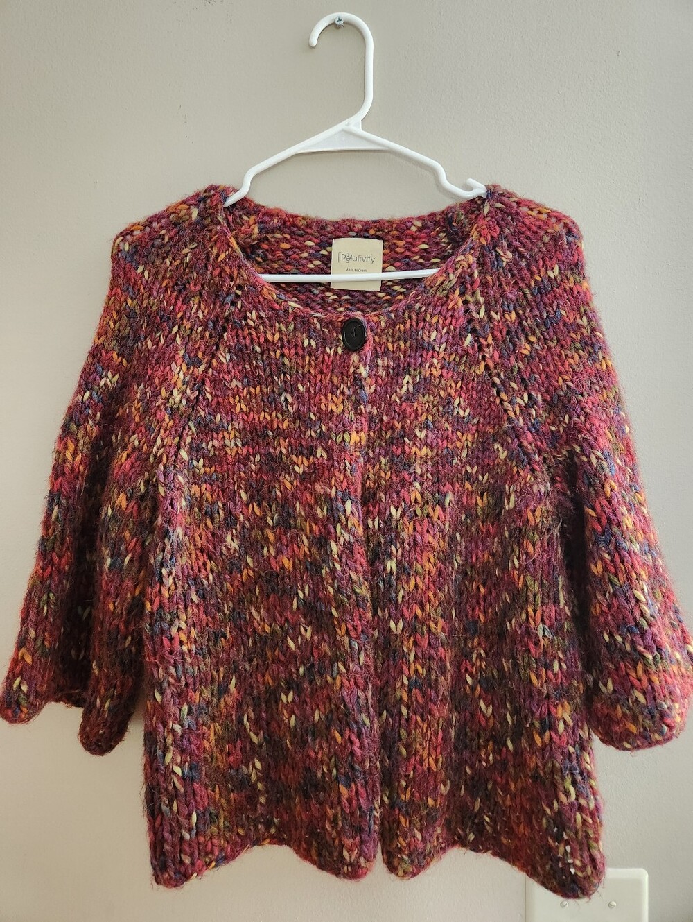 Relativity Multicolor Chunky Wool Knit Boxy Cardigan Cottage Core Fall Sz L